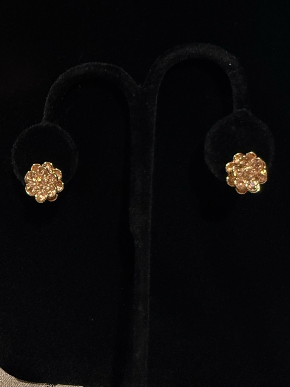 Gold and Pale Orange Crystal Floral Cluster Stud Earrings - Women Jewelry